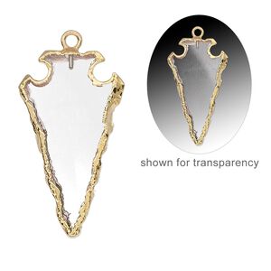 Drop 1pkg1, gold-finished electroplated sterling silver and quartz crystal (natural), 30x15mm hand-cut arrowhead