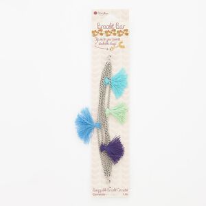Bracelet component, 6-strand, cotton and silver-finished steel, multicolored, 18mm wide with tassels, 6 inches. Sold individually.