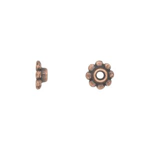 Bead cap, antique copper-plated "pewter" (zinc-based alloy), 8x3mm scalloped round, fits 6-10mm bead. Sold per pkg of 100.