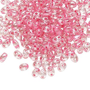 Seed bead, Preciosa Twin&trade; Czech glass, pkg/250g, 5x2.5mm oval, transparent rose terra color-lined clear, (38698).