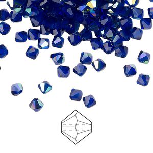 Bead 144pk cobalt blue AB, Preciosa Czech crystal 4mm bicone