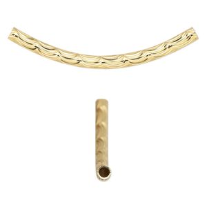 Bead 1pkg4 gold-plated, 41.5x9mm curved tube, brass