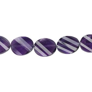 Amethyst 1pkg5, hand-cut faceted twisted flat oval bead natural 11x9mm