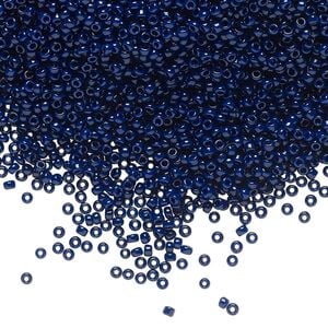 Seed bead, Miyuki, glass, pkg/250g, #15 rocaille, Duracoat&reg; opaque outside dyed dark navy blue, (RR-4494).