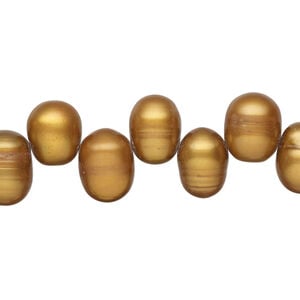 Freshwater pearl 1pkg1, top-drilled rice, 14 inch golden copper 9x8mm-11x9mm cultured