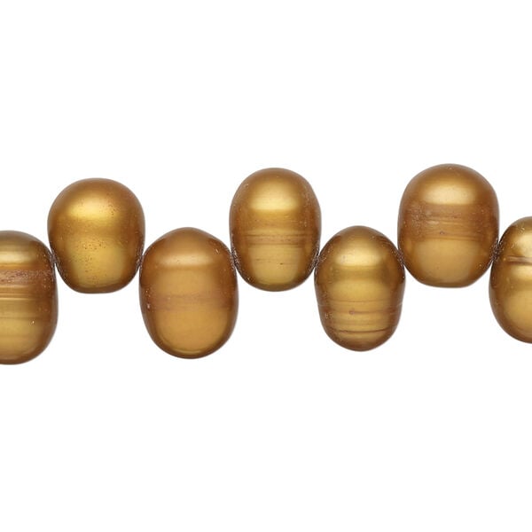 Freshwater pearl 1pkg1, top-drilled rice, 14 inch golden copper 9x8mm-11x9mm cultured image number 0