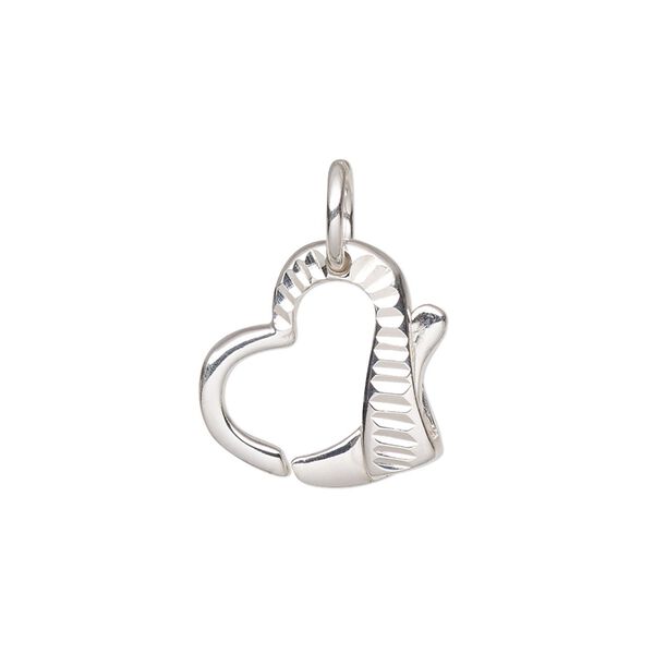 Clasp lobster claw 1pkg1 sterling silver, 17x16mm open diamond-cut heart / 7.5mm 17 gauge jump ring, 1-strand image number 0