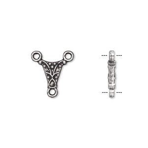 Connector, antique silver-plated "pewter" (zinc-based alloy), 8x8x8mm double-sided triangle. Sold per pkg of 10.