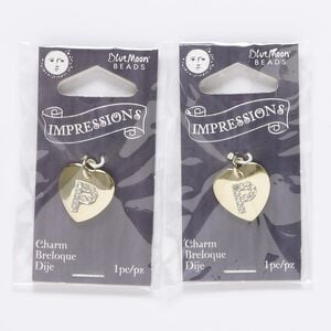 Charm, gold-finished "pewter" (zinc-based alloy) / steel / acrylic rhinestone, clear, 15.5x15mm single-sided puffed heart with letter "P." Sold per pkg of 2.
