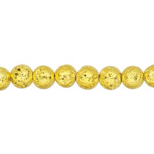 Lava rock 1pkg1, electrocoated round bead, yellow 15.5-16 inch 6-7mm