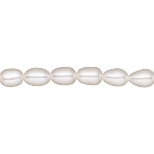 Pearl, White Lotus&trade;, cultured freshwater (bleached), white, 5-7mm rice, B grade, Mohs hardness 2-1/2 to 4. Sold per 15-1/2" to 16" strand. image number 0