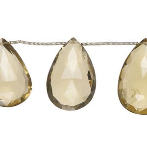Golden quartz 1pkg8, hand-cut top-drilled faceted puffed teardrop bead 26x17mm-32x19mm