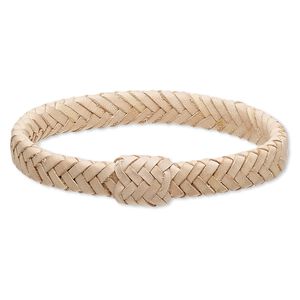 Bracelet, bangle, leather (natural), 15mm wide braided, 8 inches. Sold individually.