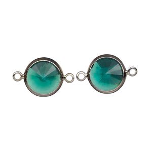 Link, Vintage Crystal&trade;, crystal and gunmetal-plated brass, emerald, 12mm rivoli. Sold per pkg of 2.