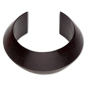 Bracelet, cuff, painted wood (waxed), black, 35mm wide hand-carved peaked band, 8 inches. Sold individually.