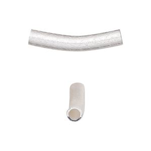 Bead 1pkg10 silver-plated, 23x5mm textured curved tube, brass