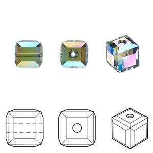 Bead 6pk erinite shimmer, Crystal Passions&reg; 8mm cube 5601