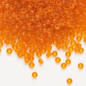 Seed bead, Miyuki, glass, pkg/50g, #8 rocaille, transparent orange (RR-138).