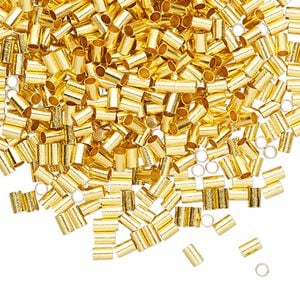 Crimp 1pkg1000 gold-finished, 3x2mm round tube / 1.4mm inside diameter, brass
