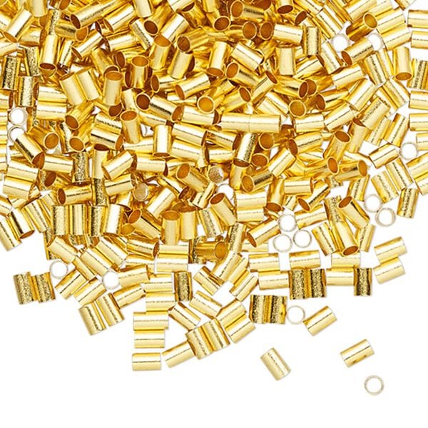 Crimp 1pkg1000 gold-finished, 3x2mm round tube / 1.4mm inside diameter, brass image number 0