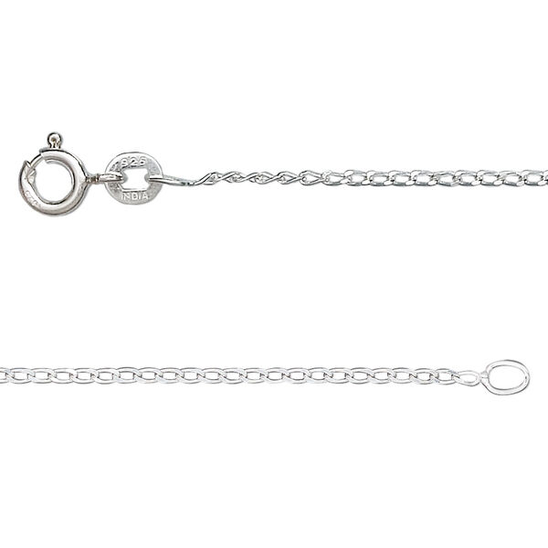 Chain 1pkg1 sterling silver curb, 1.3mm long / mixed clasp, Gossamer&trade; 16 inch image number 0