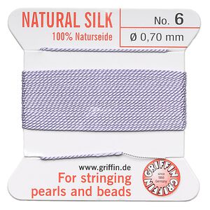 Thread, Griffin, silk, lilac, size #6. Sold per 2-meter card (approximately 78 inches).