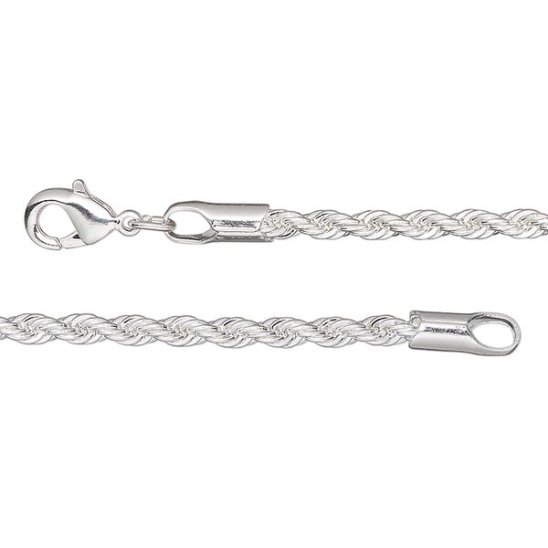 Chain 1pkg1 silver-plated rope, 2.4mm / lobster claw clasp, brass 20 inch image number 0