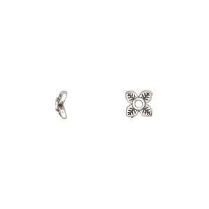 Bead cap, antique silver-finished "pewter" (zinc-based alloy), 7.5x2mm leaves, fits 5-8mm round bead. Sold per pkg of 20.