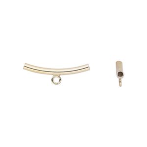 Bead, 14Kt gold-filled, 20x2mm curved tube with loop. Sold individually.