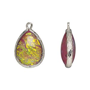 Drop, Opalized Ice&trade;, "opal" (resin) and imitation rhodium-finished brass, opaque light purple, 19.5x15mm double-sided teardrop. Sold per pkg of 4.