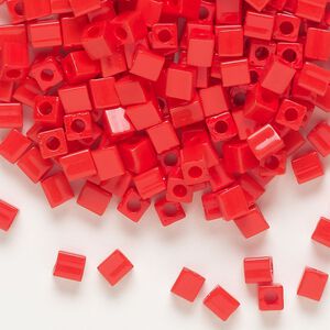 Seed bead, Miyuki, glass, pkg/250g, 3.5-3.7mm square, opaque red (SB-407).