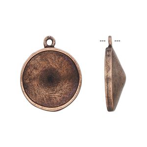 Drop, Almost Instant Jewelry&reg;, antique copper-plated pewter (tin-based alloy), 21mm round with 18mm rivoli setting. Sold individually.