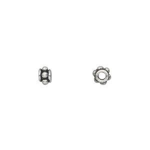 Bead 1pkg25 silver-plated, 5x4mm beaded rondelle, white brass antique