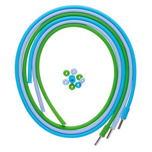 Necklace cord 1pkg3 silicone and stainless steel, light blue / turquoise blue / green, 3mm round, 20 inches with pop-style clasp.