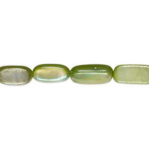 Mother-of-pearl shell 1pkg1, puffed oval bead 15 inch green apple AB 11x5mm-13x6mm
