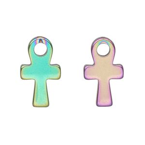 Hemalyke&trade; 1pkg4, electroplated double-sided ankh drop 21x12mm