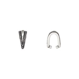 Bail, TierraCast&reg;, ice-pick, antique silver-plated pewter (tin-based alloy), 10x5mm with beaded border, 7mm grip length. Sold per pkg of 20.