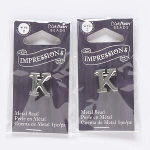 Bead 1pkg2 silver-finished "pewter", 13x12mm letter K
