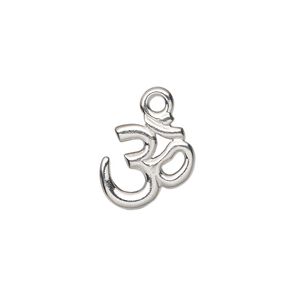 Drop, TierraCast&reg;, white bronze-plated pewter (tin-based alloy), 14x13mm Om symbol. Sold per pkg of 20.