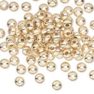 Bead 1pkg100 gold-plated, 5x3mm corrugated saucer, brass
