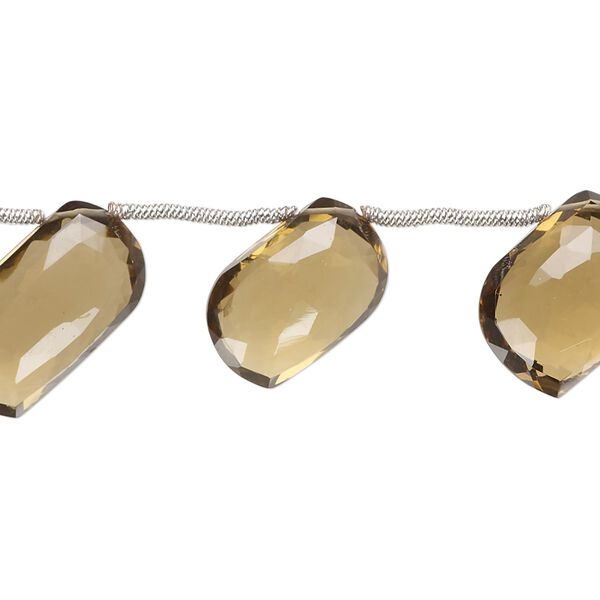 Golden quartz 1pkg7, hand-cut top-drilled faceted puffed curve bead 14x13mm-19x18mm image number 0
