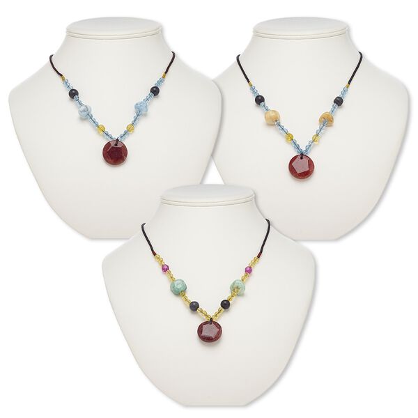 Multi-gemstone / glass / acrylic / nylon 1pkg3, round necklace 20 inch continuous loop mix 24-25mm image number 0