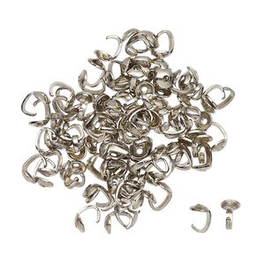 Bead tip standard 1pkg100 silver-finished, 5x3.5mm / matte / open loop / 0.039 inch inside diameter, brass / antiqued