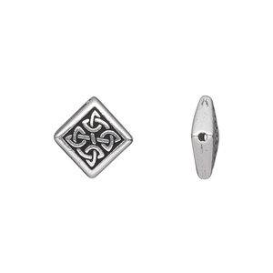 Bead, TierraCast&reg;, antique silver-plated pewter (tin-based alloy), 13mm double-sided diamond with Celtic knot. Sold per pkg of 20.