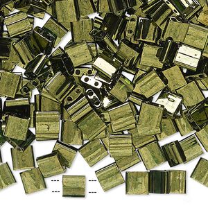 Seed bead, TILA&reg;, glass, pkg/250g, 5mm full tila square, translucent luster olive green, (TL-306).