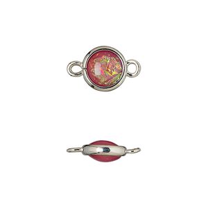 Link, Opalized Ice&trade;, "opal" (resin) and imitation rhodium-finished brass, opaque light purple, 9.5mm double-sided round. Sold per pkg of 6.