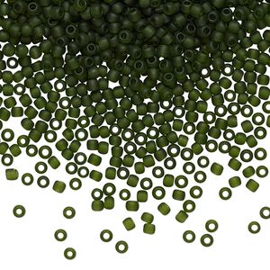 Seed bead, TOHO BEADS&reg;, glass, pkg/50g, #11 round, translucent frosted olivine (TR-11-940F).