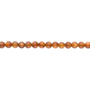 Mother-of-pearl shell 1pkg1, round bead 15.5 to 16 inch dark amber yellow 3mm