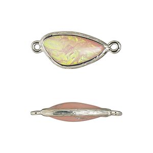 Link, Opalized Ice&trade;, "opal" (resin) and imitation rhodium-finished brass, opaque light pink, 19.5x11mm double-sided wing. Sold per pkg of 4.