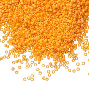 Seed bead, Miyuki, glass, pkg/250g, #15 rocaille, opaque matte rainbow mandarin orange, (RR-405FR).